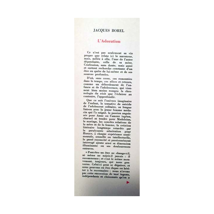 1. L'adoration de Jacques Borel aux éditions Gallimard