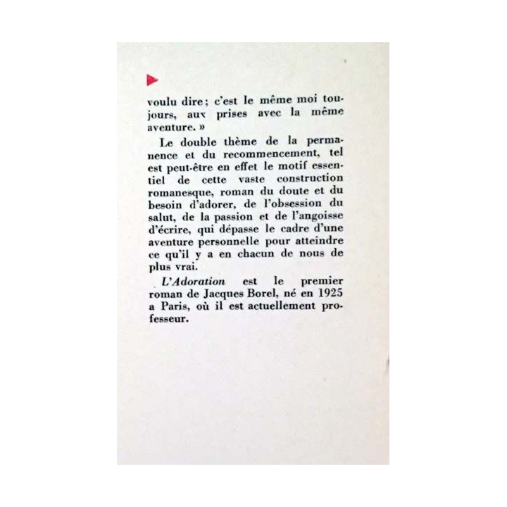 1. L'adoration de Jacques Borel aux éditions Gallimard