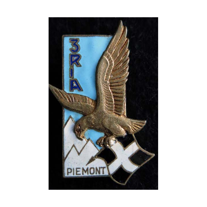 3° RIA : Insigne métallique du 3° régiment d'infanterie alpine de fabrication Drago Paris G. 1362 en émail