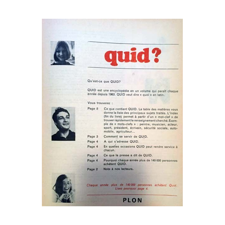1. Quid ? 1972 Tout pour tous de Dominique et Michèle Frémy aux éditions Plon