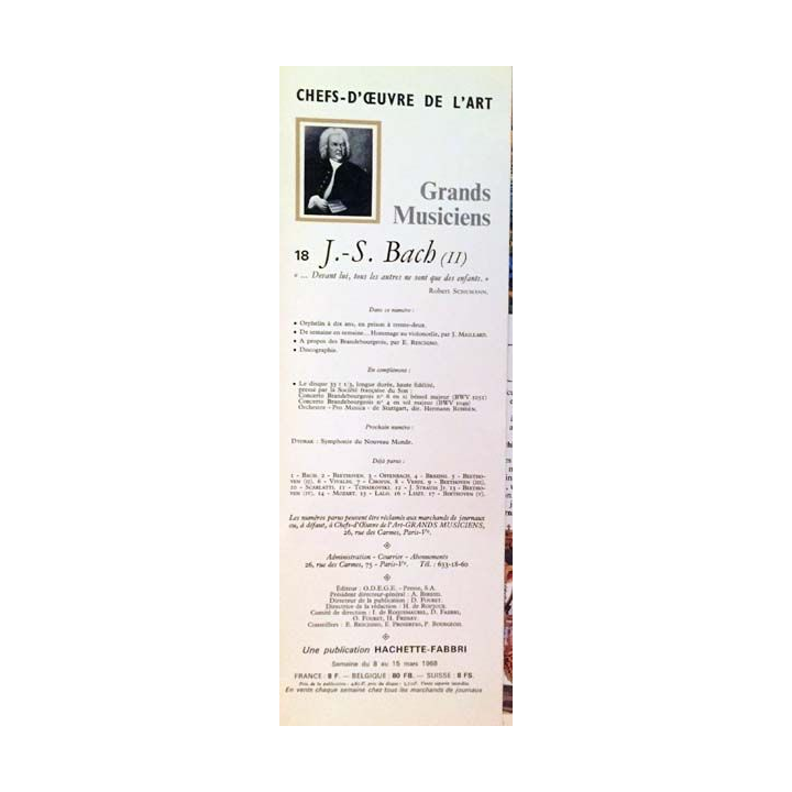 1. Chefs d'oeuvre de l'art n°18 - Grands musiciens J.-S. Bach aux éditions Hachette - Fabbri