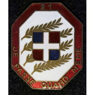 21° RI :21° régiment d'infanterie Arthus Bertrand déposé en émail attache absente