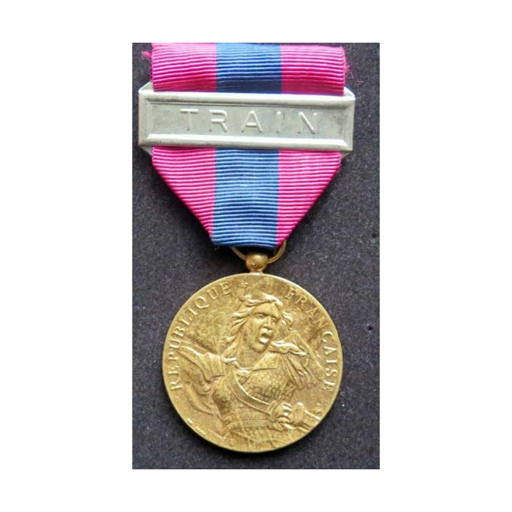 FRANCE : médaille de la défense nationale modèle en métal doré brillant avec la barette "artillerie"