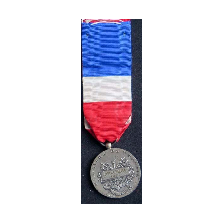 FRANCE : médaille du travail du ministère du travail  en argent attribuée à M. LIBERT 1977