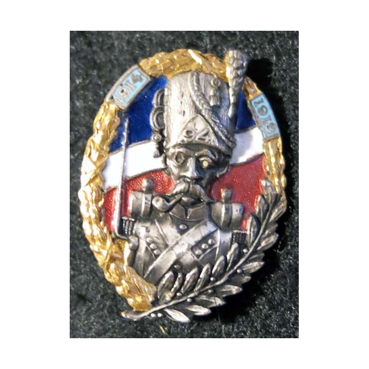 94° RI : 94° régiment d’infanterie émail, fond tricolore, doré et argenté dos lisse