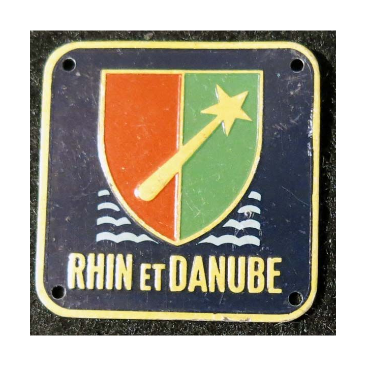 1° armée française Rhin et Danube alu sérigraphié, jaune, 31 X 31 mm