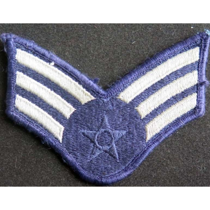 US PATCH : galon de Sergent de l'US AIR FORCE sergeant rank blanc sur fond bleu
