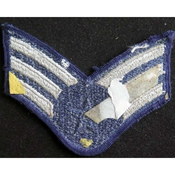 US PATCH : galon de Sergent de l'US AIR FORCE sergeant rank blanc sur fond bleu
