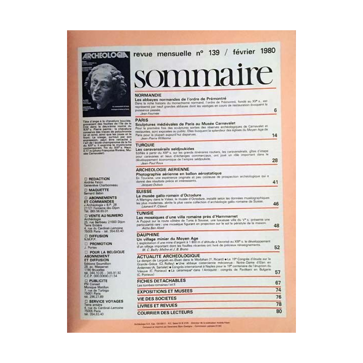 1. Archeologia mensuel n°139 / Février 1980 - Les caravansérails de Turquie mosaïques romaine en Tunisie