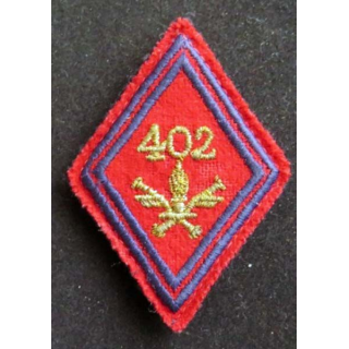 losange de bras modèle 45 : insigne tissu du 402° régiment d'artillerie anti aérienne cadre