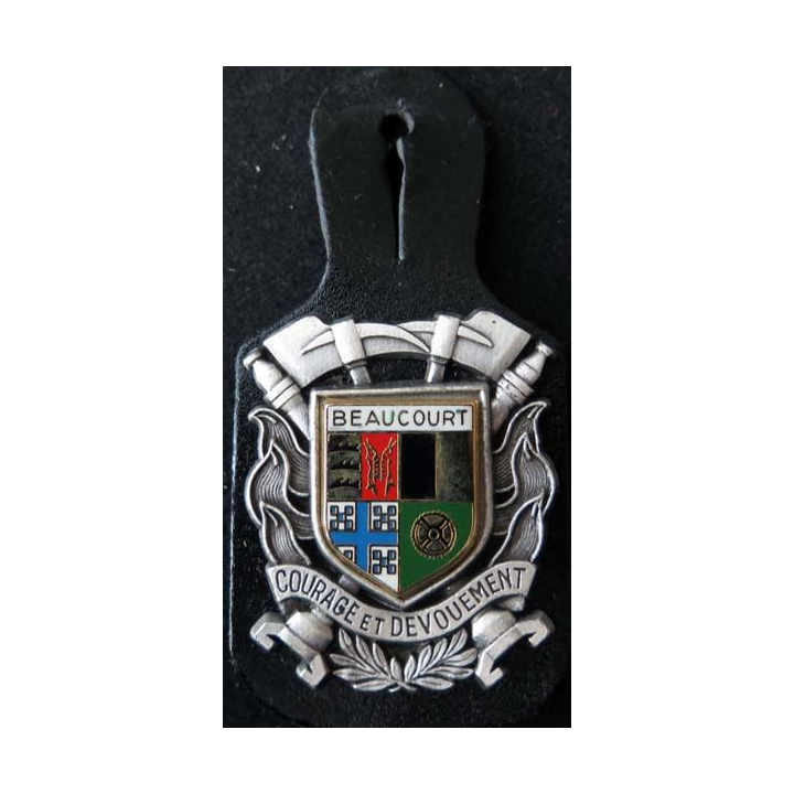 insigne métallique pompiers de Beaucourt de fabrication Ballard