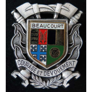 insigne métallique pompiers de Beaucourt de fabrication Ballard