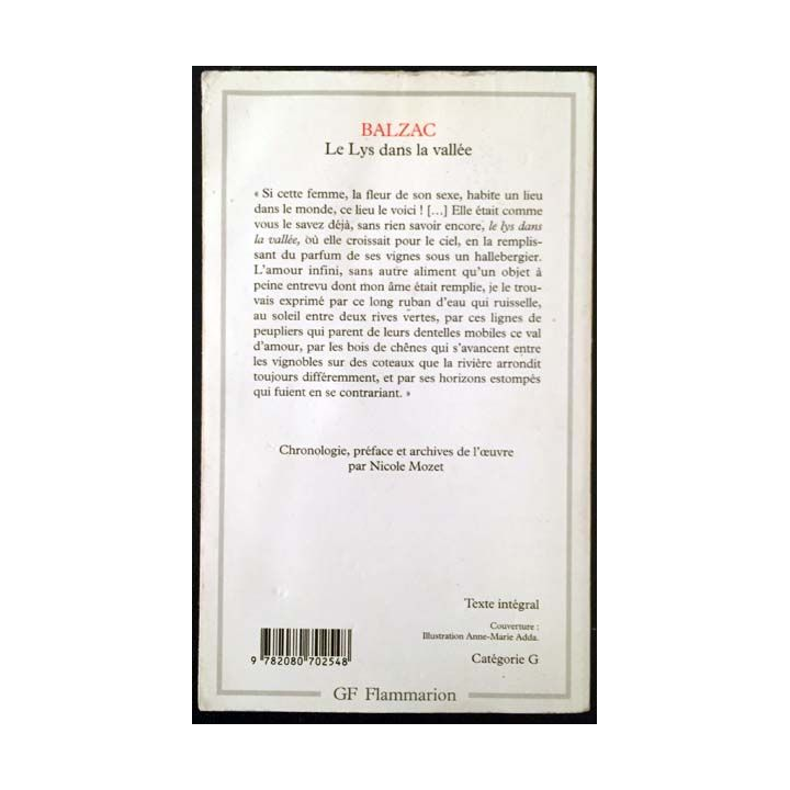 1. Le Lys dans la vallée de Honoré de Balzac aux éditions GF Flammarion