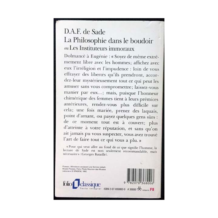 1. La Philosophie dans le boudoir de Sade aux éditions Gallimard