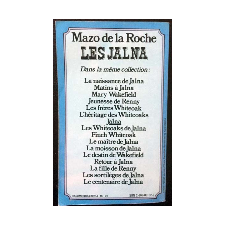 1. Jalna de Mazo de la Roche aux éditions Presses Pocket