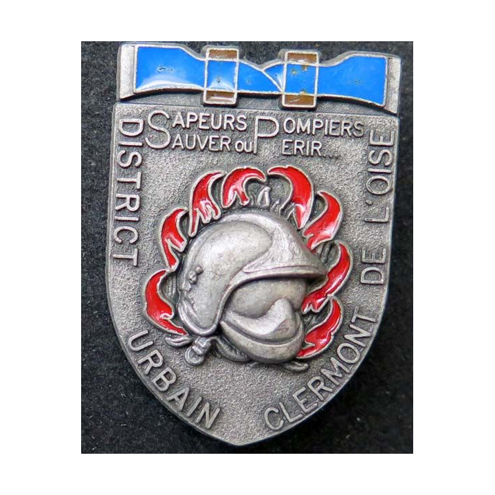 insigne des sapeurs pompiers de Clermont de l'Oise vieil argent ballard