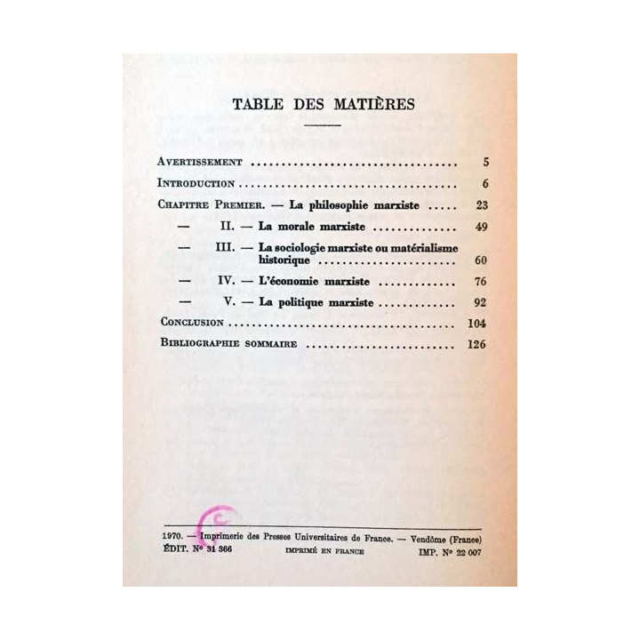 1. N°300 Que sais je ? Le Marxisme de Henri Lefebvre aux éditions Presses universitaires de France 1970