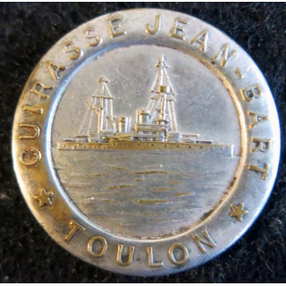 JEAN BART : insigne métallique du cuirassé Jean Bart dos lisse et argenté 