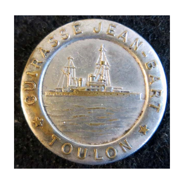 JEAN BART : insigne métallique du cuirassé Jean Bart dos lisse et argenté 