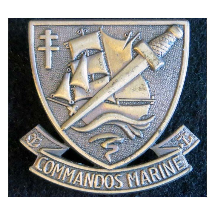 COMMANDO : insigne métallique de béret de commandos Marine dos lisse deux épingles 