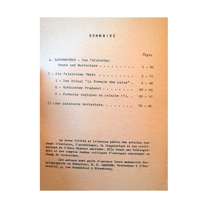 1. Revue hittite et asianique Tome XVII Fascicule 64 1959 aux éditions Librairie C. Klincksieck