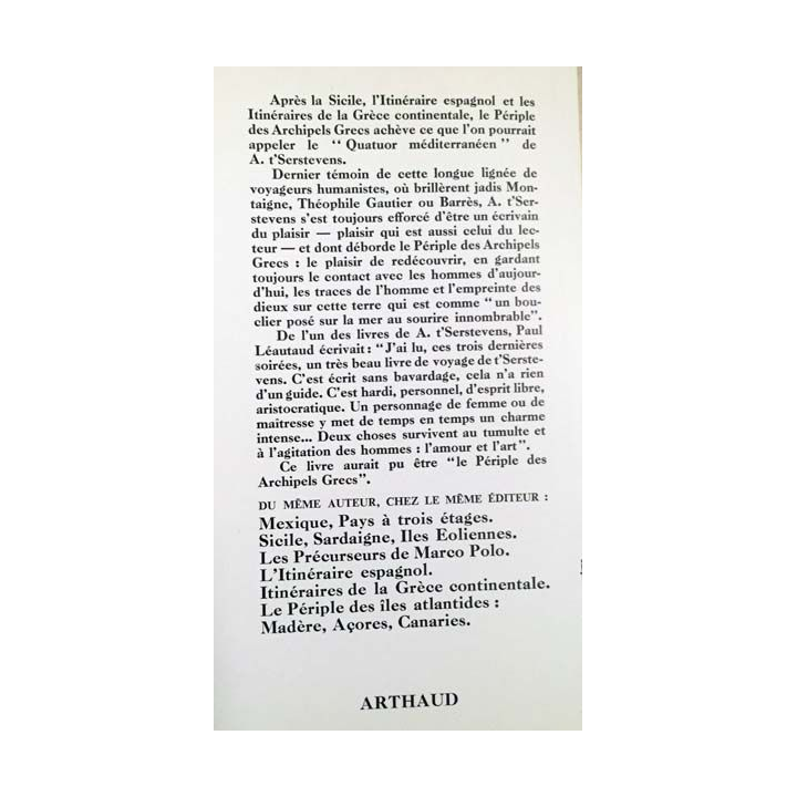 1. Le périple des archipels grecs de A. t'Serstevens aux éditions Arthaud