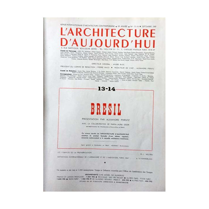 1. Brésil l'architecture d'aujourd'hui Septembre 1947 de Alexandre Persitz