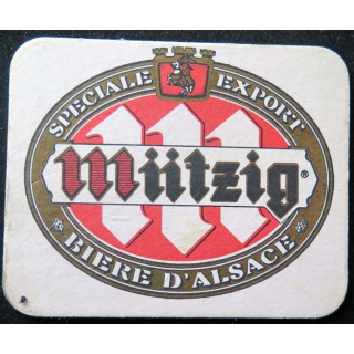 Dessous de verre à bière Mützig spéciale export de dimension 9,9  X 7,8 cm