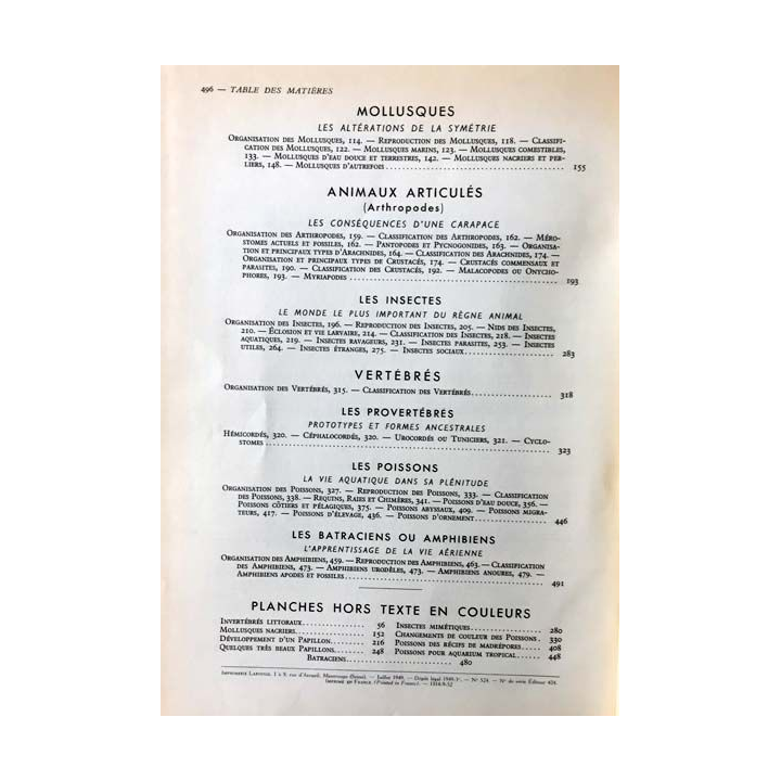 1. La vie des animaux Tome 1 de Léon Bertin aux éditions Librairie Larousse