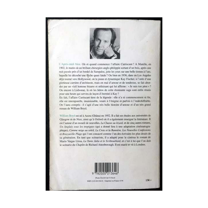 1. L'Après-midi bleu de William Boyd aux éditions du Seuil
