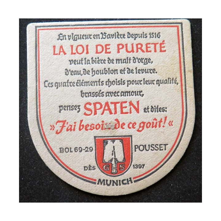 DESSOUS DE VERRE A BIÈRE Pousset Spaten de Munich sous verre