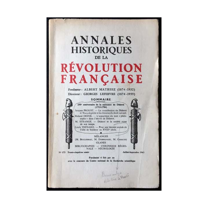 1. Annales historiques de la Révolution française n°173 1963 fondateur Albert Mathiez