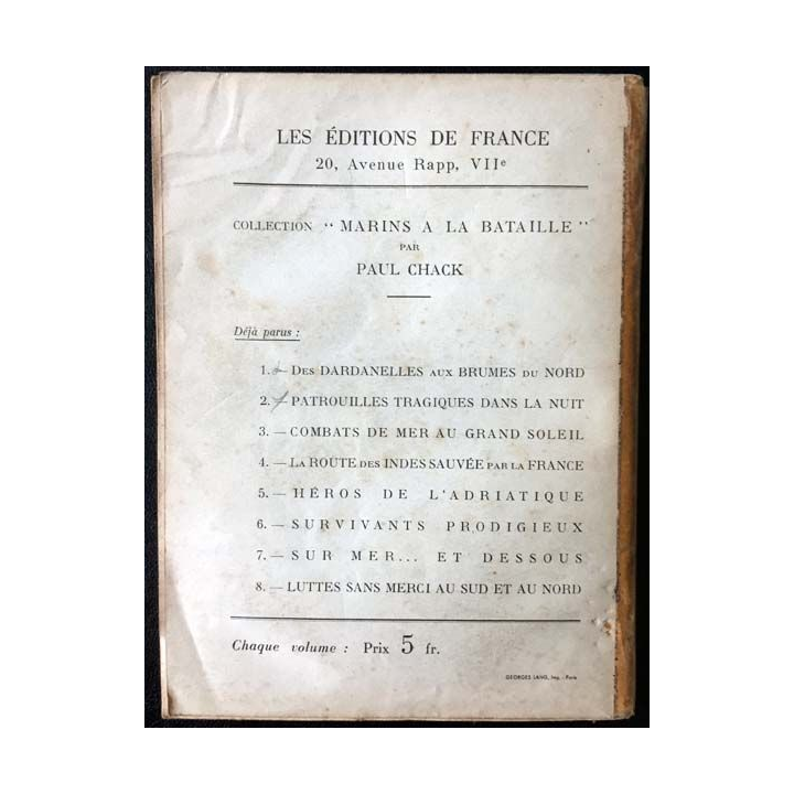 1. Marins à la bataille - Héros de l'adriatique de Paul Chack aux éditions De France