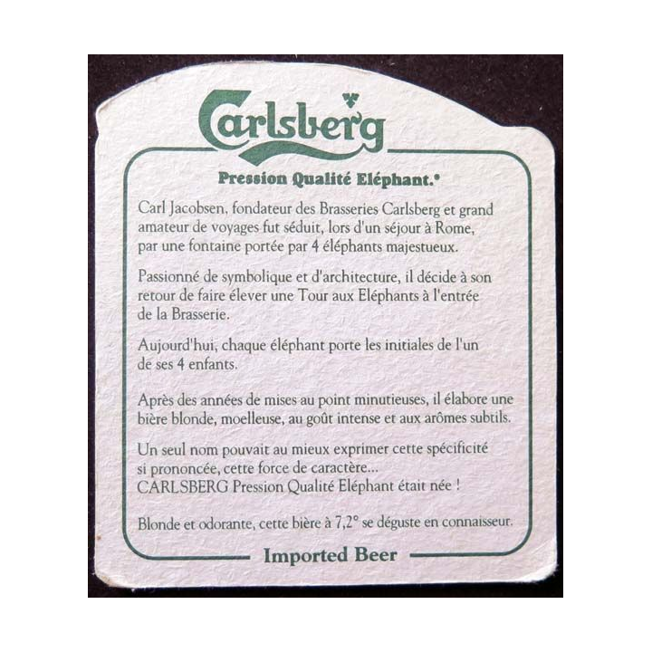 DESSOUS DE VERRE A BIÈRE Elephant beer Carlsberg de largeur 9,4 cm