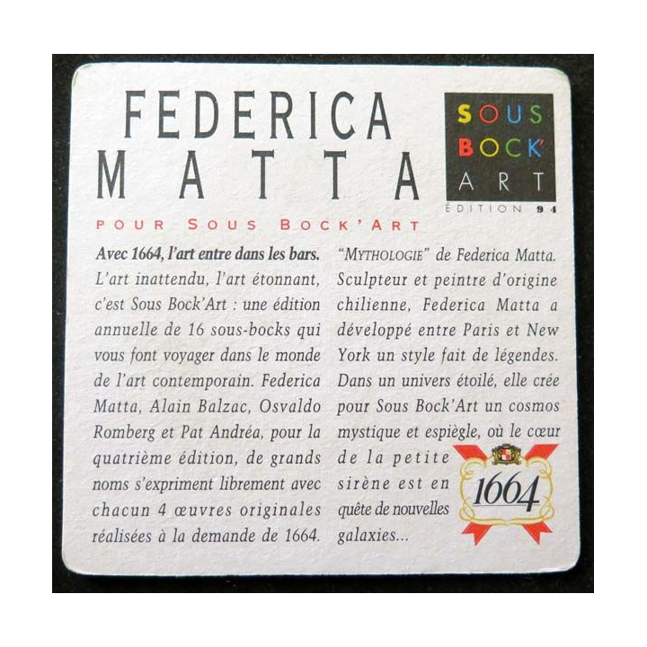 sous bock art 1994 Federica Matta de largeur 9,3 cm sous verre