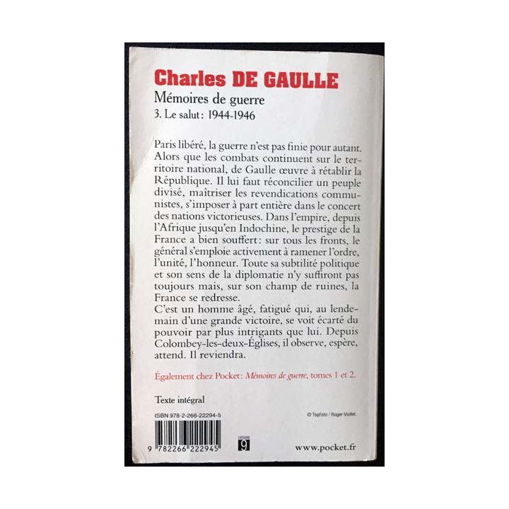 1. Mémoires de guerre Tome 3 Le salut : 1944 - 1946 de Charles De Gaulle aux éditions Plon