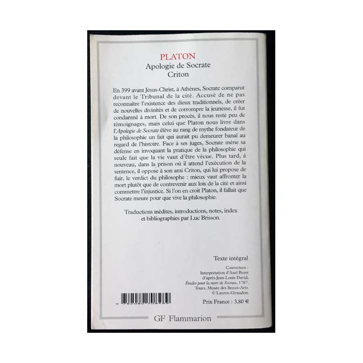 1. Apologie de Socrate par Platon aux éditions GF Flammarion