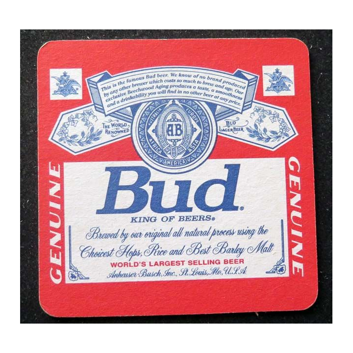 DESSOUS DE VERRE A BIÈRE Bud King of beers de largeur 9 cm