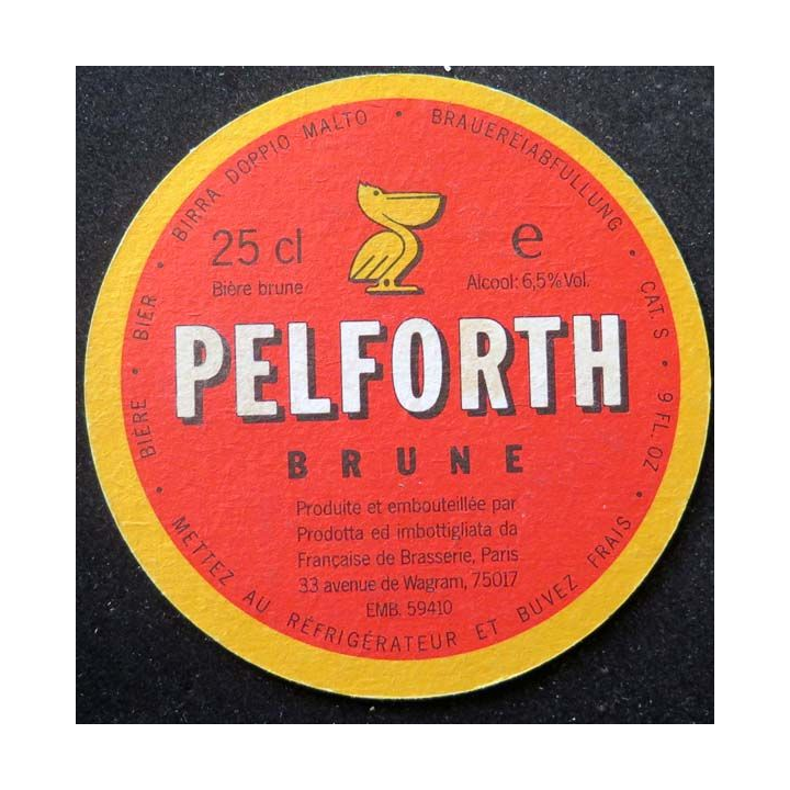 Dessous de verre à bière Pelforth de diamètre 10,3 cm sous verre