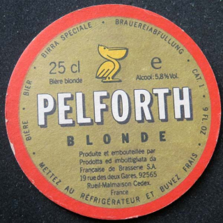 Dessous de verre à bière Pelforth de diamètre 10,3 cm sous verre