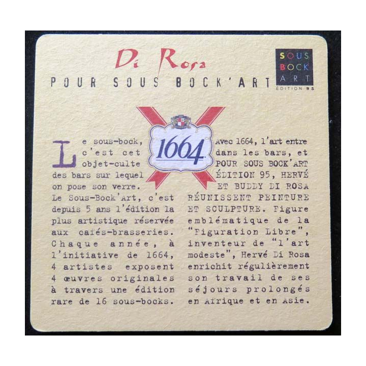 SOUS DE VERRE A BIÈRE sous bock art 1664 Di Rosa année 1995 de largeur 9,3 cm