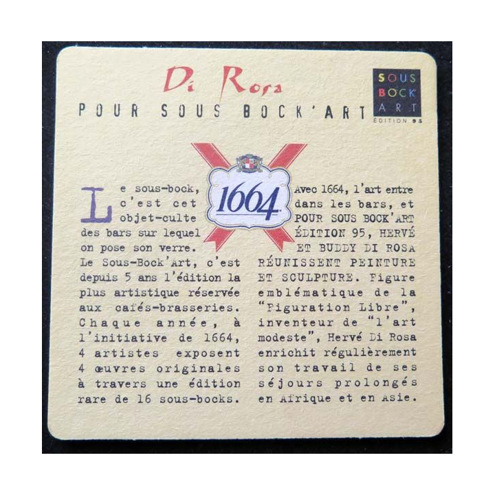 SOUS DE VERRE A BIÈRE sous bock art 1664 Di Rosa année 1995 de largeur 9,3 cm