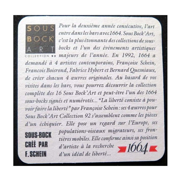 sous verre sous bock sous bock art 1664 F. Schein année 1992