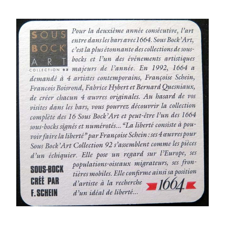 sous verre sous bock sous bock art 1664 F. Schein année 1992