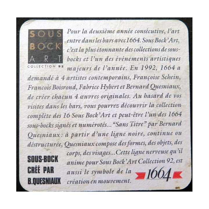 sous verre sous bock sous bock art 1664 B. Quesniaux année 1992
