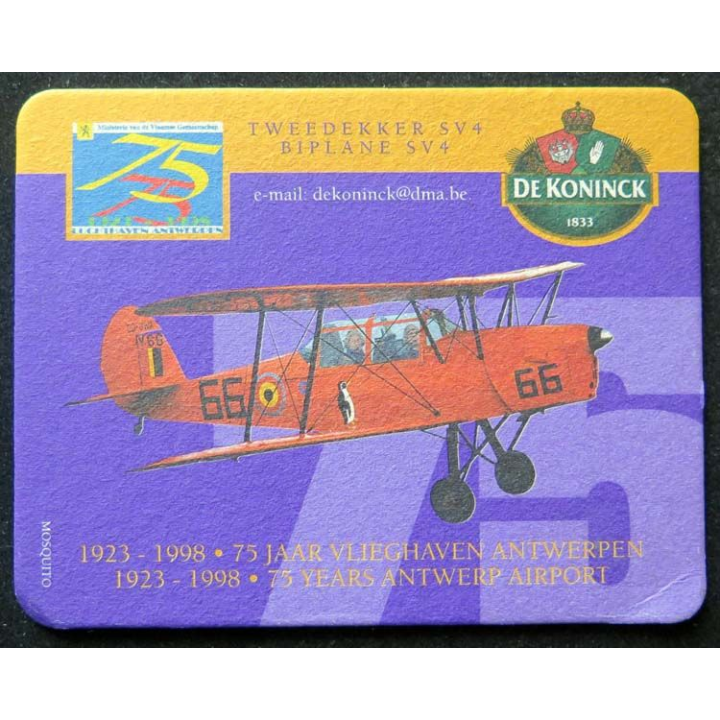 Dessous de verre à bière De Koninck Tweedekker SV4 Biplane SV4