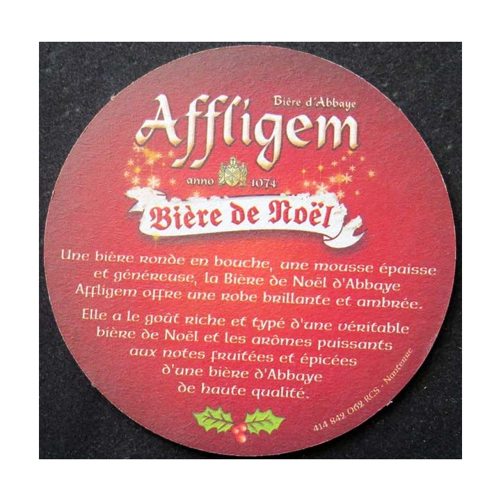 Dessous de verre à bière bière de Noël Affligem diamètre 10,8 cm