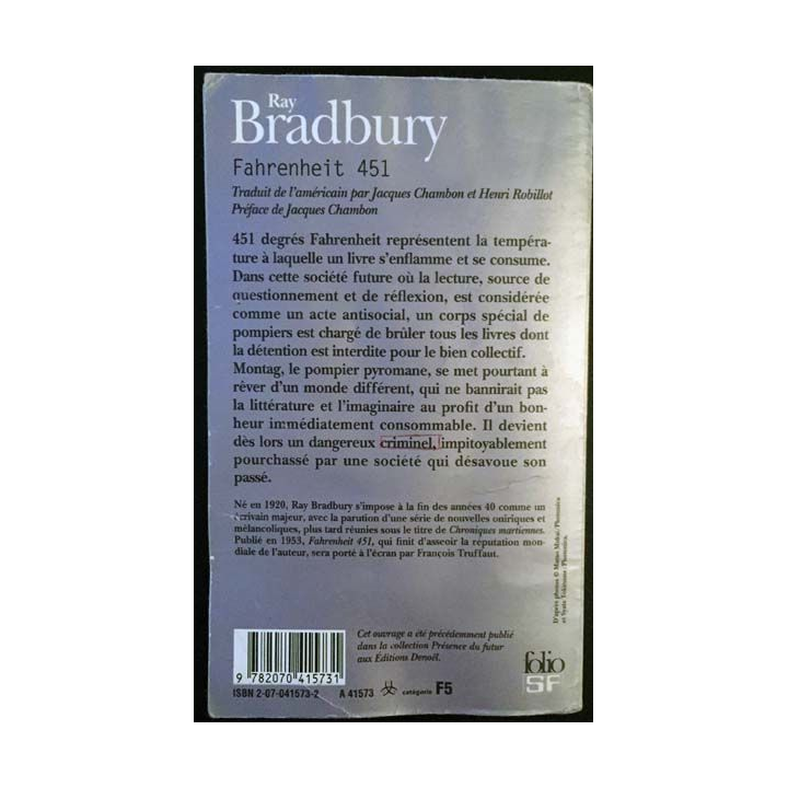 1. Fahrenheit 451 de Ray Bradbury aux éditions Denoël