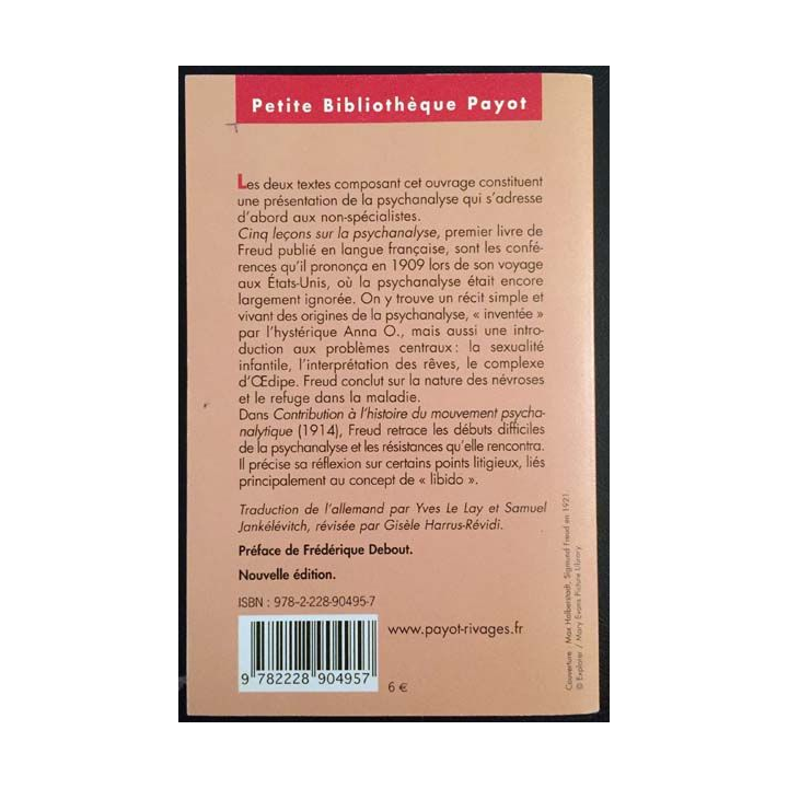1. Cinq leçons sur la psychanalyse de Sigmund Freud aux éditions Petite bibliothèque Payot