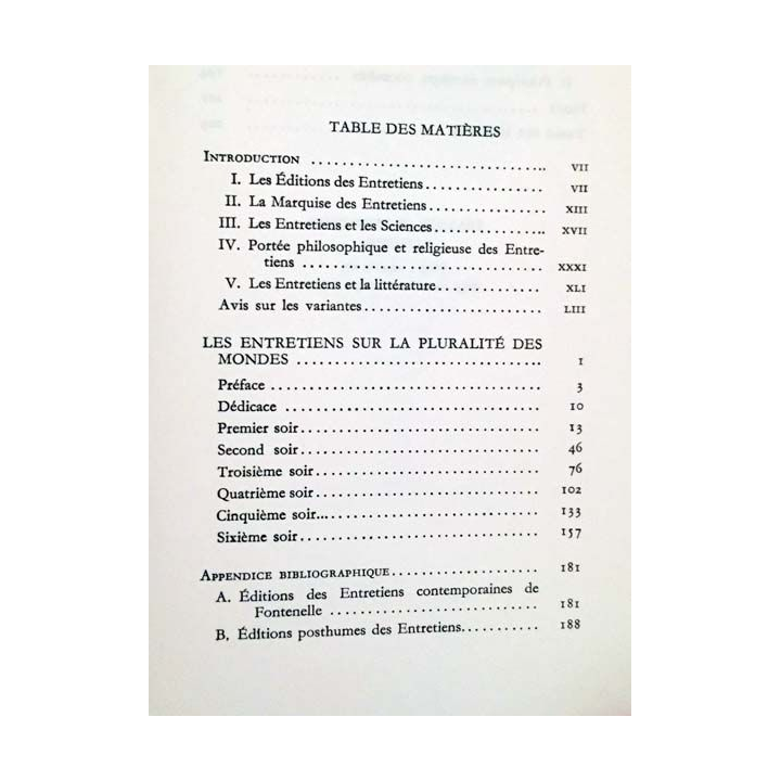 1. Entretiens sur la pluralité des mondes de Fontenelle aux éditions Librairie Marcel Didier 1966